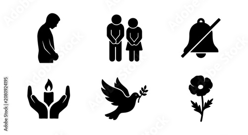 Photos Minute of silence icon set, mourning and tribute symbols, memorial vector elemen