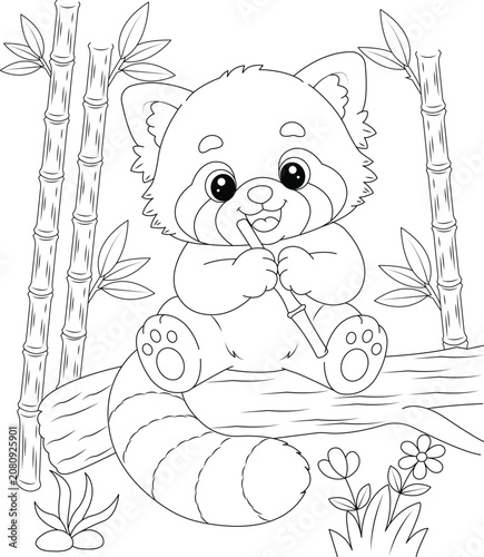 Cute Red Panda coloring page for kids