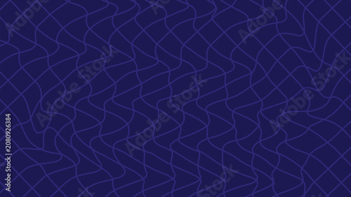 Abstract dark blue wavy grid background with purple distorted geometric line pattern vector