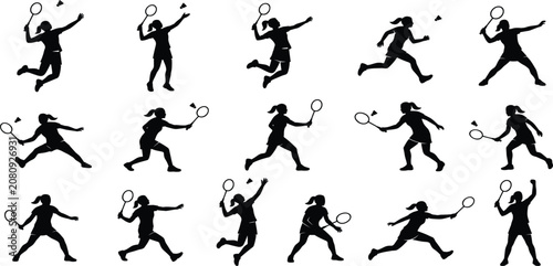 Photos Badminton Player Silhouette Collection Featuring Female Athletes in Dynamic Acti