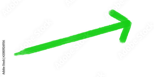 Hand Drawn Green Arrow Icon – Up Right Direction Pointer, Brush Stroke Doodle Arrow, Minimal Vector Illustration