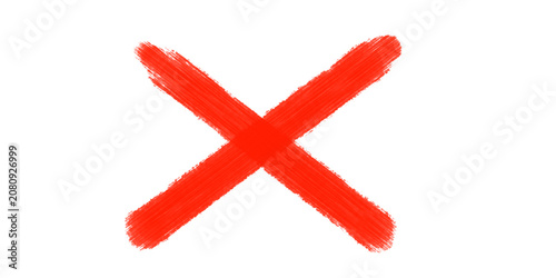 Hand Drawn Red Cross Mark Icon – Brush Stroke X Symbol, Cancel, Close, Reject, Error Doodle Vector Illustration