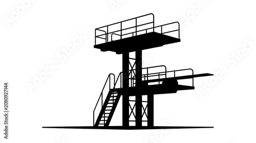 Diving platform structure in black silhouette board
