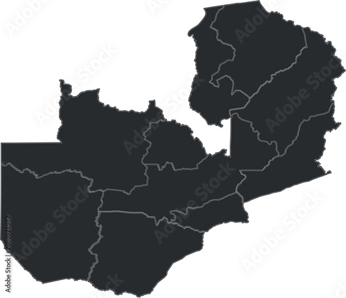 Bild auf Leinwand Zambia Map with Provinces Silhouette Vector Illustration Black Outline Icon