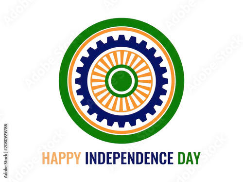Graphic illustration of a gear wheel symbol with tricolor rings in a clean minimalist style