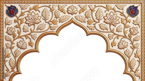 An ornate golden archway with detailed floral patterns and vibrant peacocks ideal for designs on transparent background high quality professional modern