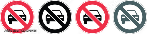 Foto Car restriction signs set, no parking, no cars entry, and forbidden vehicle symbols inside red circle for traffic control and safety regulations