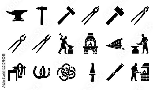 Photos Blacksmithing and Metal Forging Silhouette Icon Set Featuring Forgeman Anvils Ha