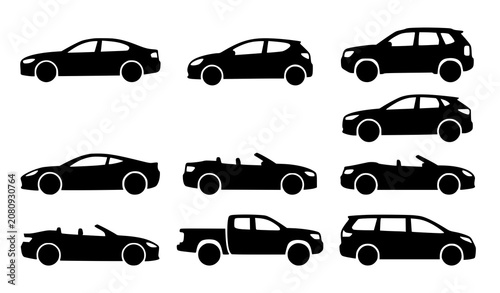 Foto Comprehensive Car Type and Vehicle Body Style Silhouette Icon Set Featuring Seda