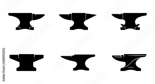 Schilderij op canvas Blacksmith Anvil Icons Set, Metalworking Tools Collection, Forge Equipment Vecto