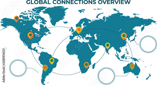 Global Map with Network Connection Lines and Location Pins for Logistics Infographics International Trade Presentations and Business Supply Chain Websites