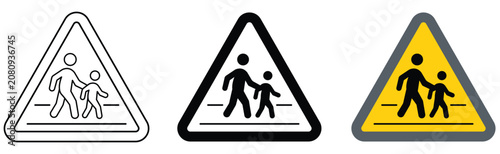 Принти на полотні School zone pedestrian crossing warning sign vector graphic set displayed on tra