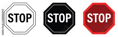 Photos Three unique octagon stop sign vector graphic symbols presented in various style