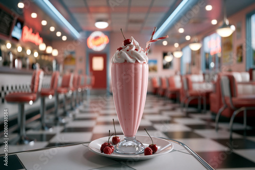 Milkshake served in a diner with colorful decor