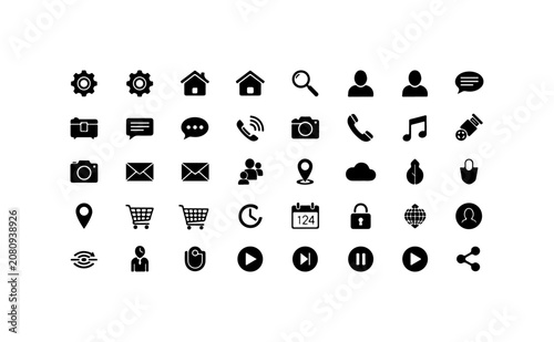 Black icons set, web and mobile symbols, 40 business and social media graphics, vector graphics