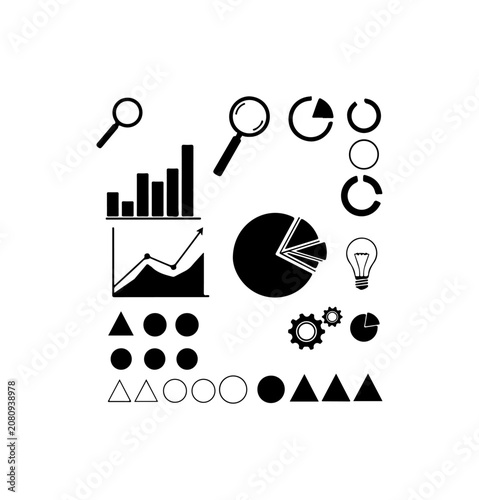 Infographic elements, business icons, data visualization symbols, black vector graphics