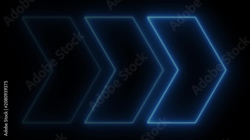 Glowing neon light animated traffic directional arrows sign. Riight arrow for road direction. Flashing direction indicator. Neon swipe right arrow animation. Blinking direction arrows