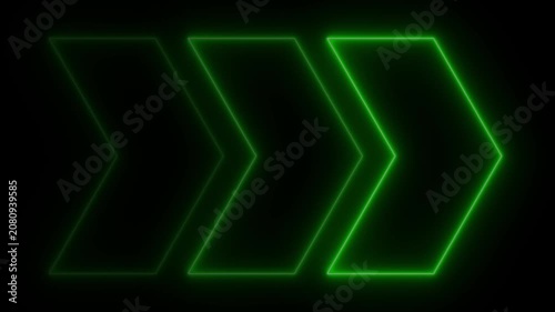 Glowing neon light animated traffic directional arrows sign. Riight arrow for road direction. Flashing direction indicator. Neon swipe right arrow animation. Blinking direction arrows