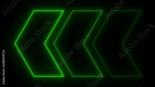 Glowing neon light animated traffic directional arrows sign. Left arrow for road direction. Flashing direction indicator. Neon swipe right arrow animation. Blinking direction arrows