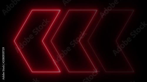 Glowing neon light animated traffic directional arrows sign. Left arrow for road direction. Flashing direction indicator. Neon swipe right arrow animation. Blinking direction arrows