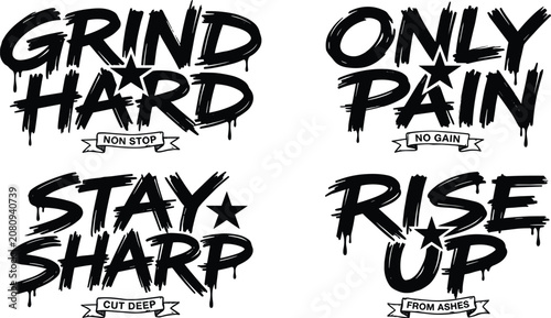 Картината върху платно Set of four motivational quotes in black graffiti brush style with stars and rib