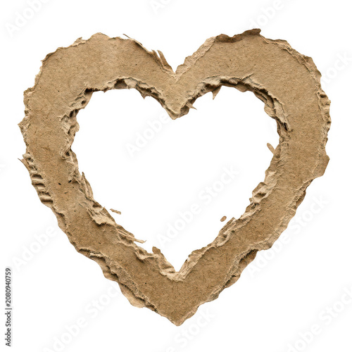Torn Kraft paper heart frame isolated on transparent isolated on a transparent background