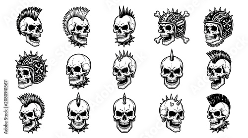Bild auf Leinwand Punk rock skulls with mohawks.
