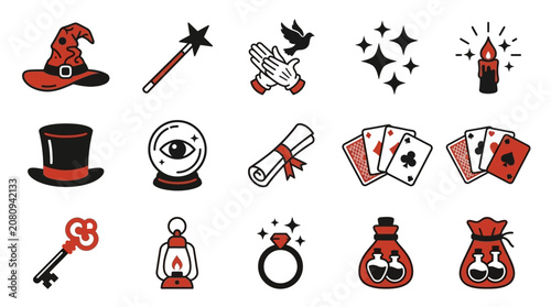Fotografie Magic and wizardry icons set.