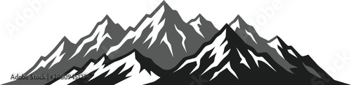 Stylized mountain range with layered peaks in gray and black tones for wilderness nature landscape design and outdoor adventure tourism illustration.