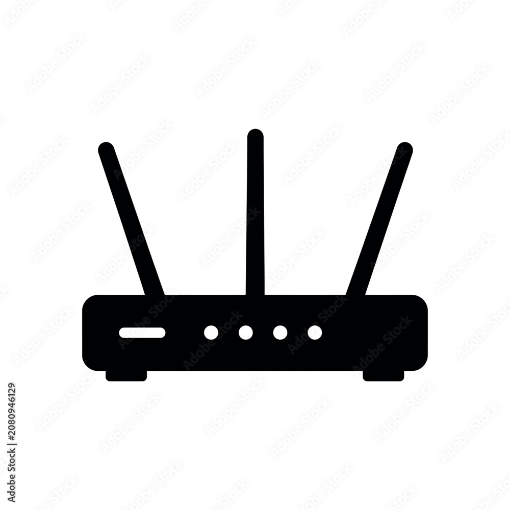 Fototapeta premium Black silhouette of a wireless internet router with three external antennas