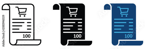 Canvastavla Three styles of shopping receipt icons featuring cart symbols displayed as a vec