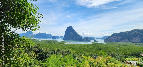 Картината върху платно Panoramic View of Phang Nga Bay from Samet Nangshe Viewpoint, Thailand