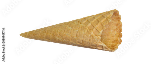 Empty waffle ice cream cone isolated on transparent background, png