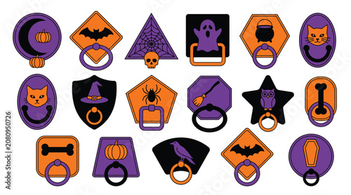 Schilderij op canvas Halloween themed door knockers a vector illustration with orange and purple colo