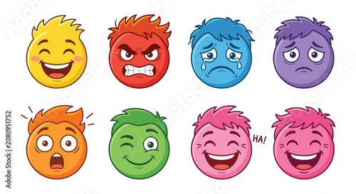 Foto Colorful facial expression emoticons vector illustration on a white background e