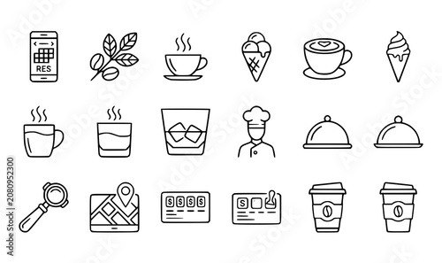 Canvastavla Coffee shop line icons collection dual tone restaurant app and cafe symbols vect