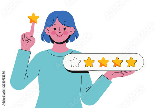 Person holding star rating system with four golden stars and one empty slot