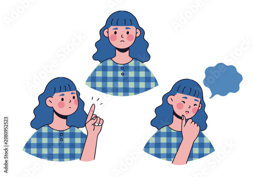 Young Woman Expressing Confusion Doubt and Consideration with Thought Bubble in Flat Illustration Style
