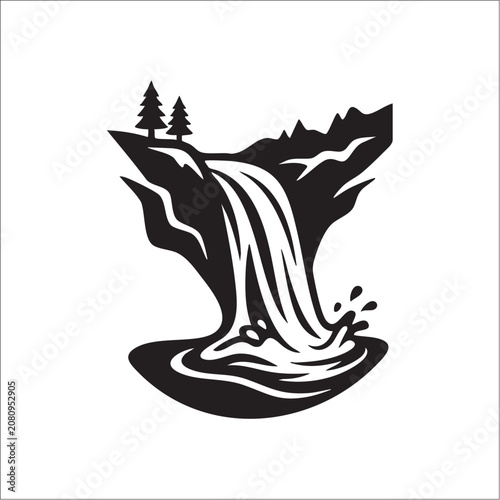 Waterfall Vector Logo | Mountain Stream Nature Emblem Design
