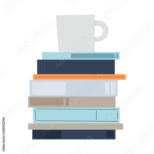 Stack of Books with Coffee Cup, Cozy Book Club Reading and Literature