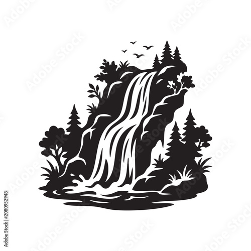Waterfall Nature Vector Logo | Scenic Forest Landscape Emblem