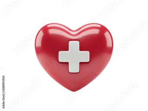 Glossy red heart icon with a white medical cross symbol