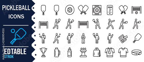 Fotografie Pickleball Sports Equipment Editable Stroke Vector Icon Pack