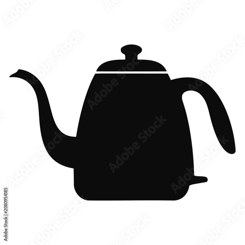 Slika na platnu Black silhouette of a gooseneck electric kettle for pour over coffee on white ba