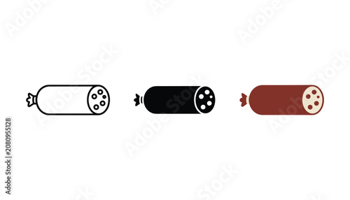 Принти на полотні Salami sausage stick food icon set featuring sliced cross section in outline sil