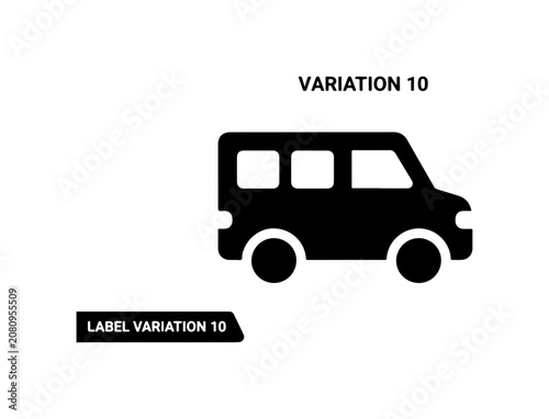 Black silhouette van icon, variation 10, vehicle label, transportation symbol, graphic element