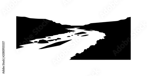 Black and white abstract landscape vector, torn paper effect, silhouette, monochrome design element