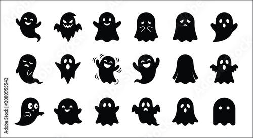 Ghost Silhouettes With Various Expressions On A White Background