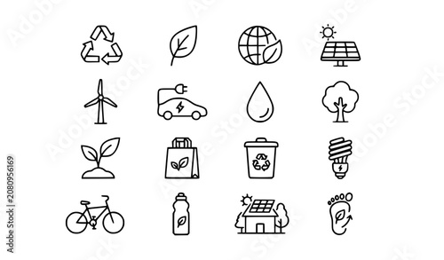 Eco Friendly Sustainability and Green Living Outline Icons Vector Collection
