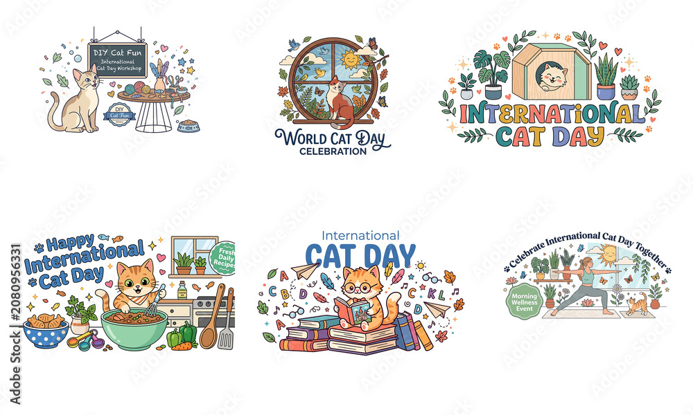 Fototapeta premium International cat day celebration with cats